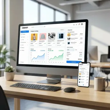 Bespoke eCommerce solution dashboard displayed on desktop and mobile devices
