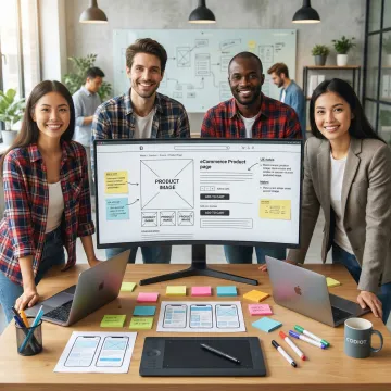 Development team collaborating on a custom eCommerce platform design