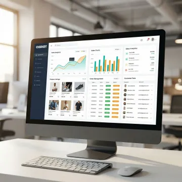 Scalable e-commerce platform interface showing product catalog and analytics dashboard
