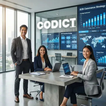 B2B commerce consultants collaborating on a digital strategy for an enterprise client