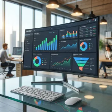 Digital marketing analytics dashboard showing campaign performance metrics and data visualizations