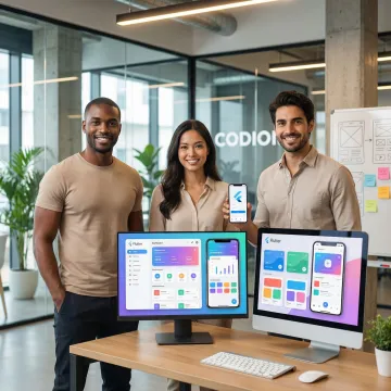 Flutter app development team working on cross-platform mobile application