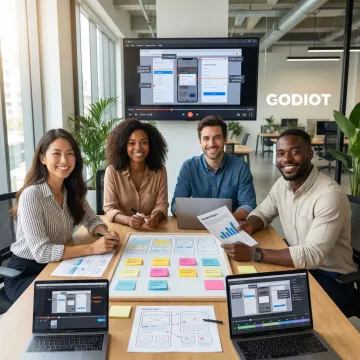 UX team reviewing usability testing results and findings on a whiteboard