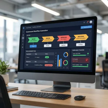 Digital workflow automation interface showing government process management and task tracking