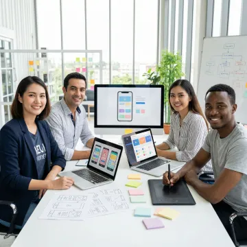 Team of developers and designers collaborating on MVP product design and development