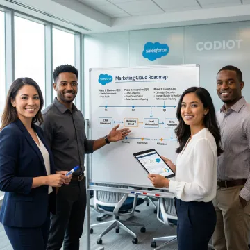Salesforce Marketing Cloud implementation team working through a structured project process