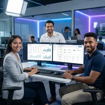 Developers collaborating on a B2B web portal dashboard interface