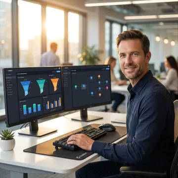 Developer building a custom CRM dashboard on a modern workstation