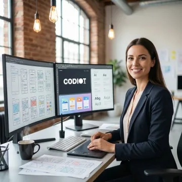 UI/UX designer working on wireframes and interface mockups on a computer screen