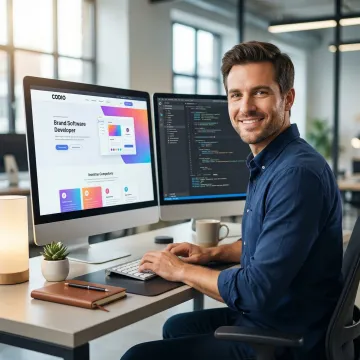 Developer building a custom web application on a modern workstation