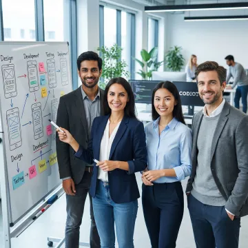 Step-by-step React Native app development process on a whiteboard