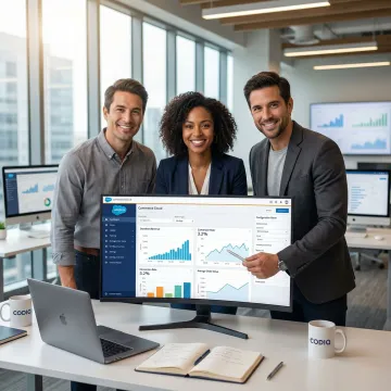 Salesforce Commerce Cloud consulting team reviewing e-commerce platform dashboard