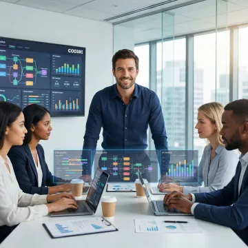 Data engineering consultant analyzing data pipelines and dashboards on multiple screens