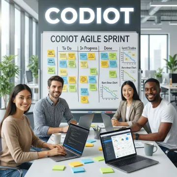 Web development team following an agile process on a project board