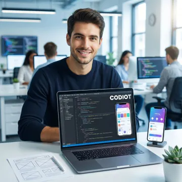 Mobile app developer working on cross-platform application design and code