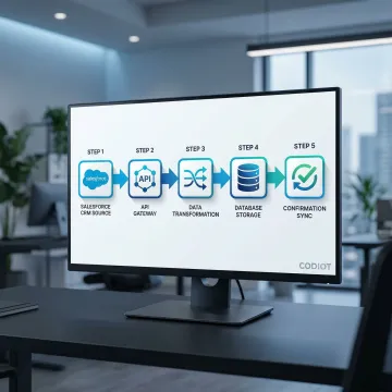 Salesforce integration process workflow diagram with connected database nodes