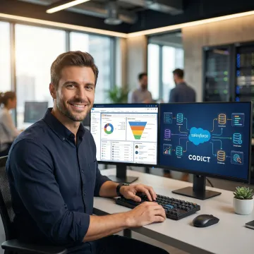 Salesforce database integration dashboard showing connected systems and data flow