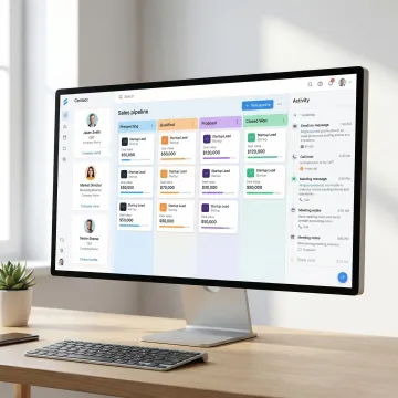 CRM software pipeline view showing startup leads and deal stages
