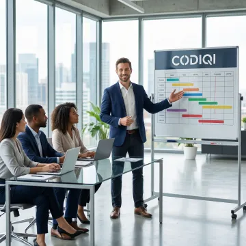 Data analytics consultant presenting a strategy roadmap to a business team