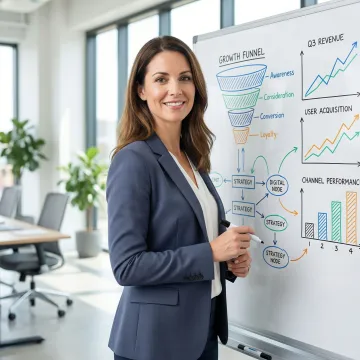 Digital marketing strategist mapping out a step-by-step growth plan for a small business client