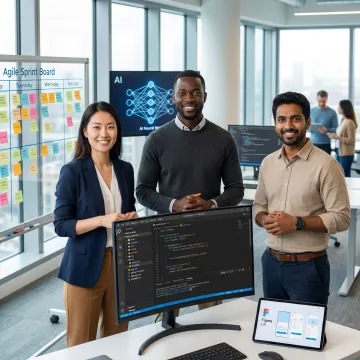 Development team following a structured AI MVP build process on a project board