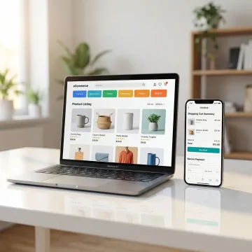 Custom eCommerce application displayed on desktop and mobile devices
