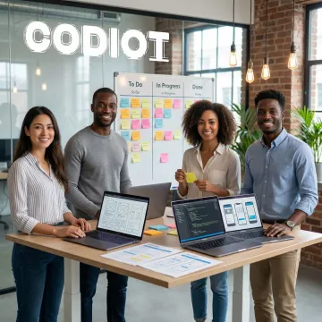 Software development team executing an agile sprint cycle for a startup product