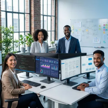 Enterprise web application development team collaborating on a scalable digital solution