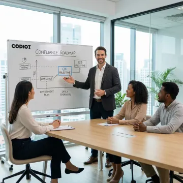 IT GRC consultant presenting a structured compliance roadmap to a business team