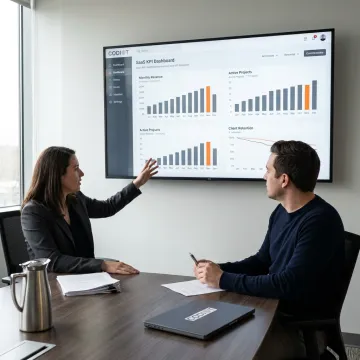 Business team reviewing analytics dashboard