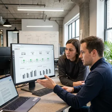Team reviewing AI data analytics platform