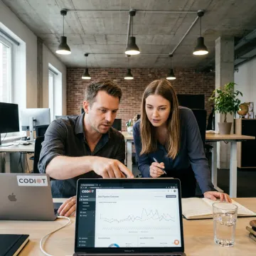Business team reviewing big data analytics dashboards