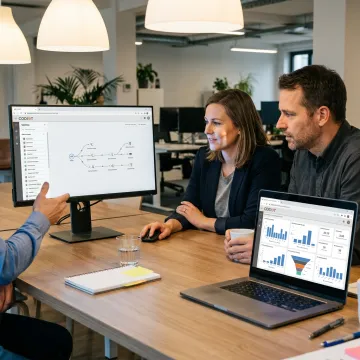 Analytics team mapping data pipelines and BI dashboards