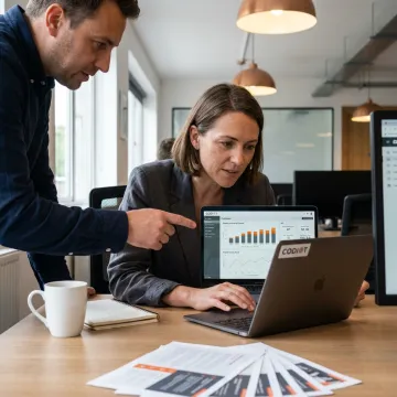 Data analyst reviewing business dashboard