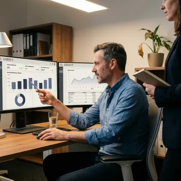 Data analytics consultant reviewing dashboards