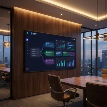 Integrated enterprise application dashboard showing connected business systems and analytics