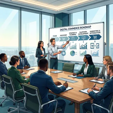 B2B commerce consultant presenting a strategic roadmap to a business team