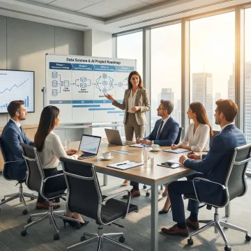 A data science consultant presenting an AI project roadmap to a business team