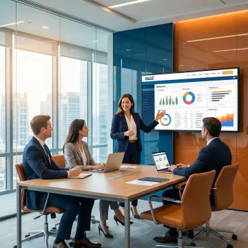 Consultant presenting data insights and analytics reports to a business team