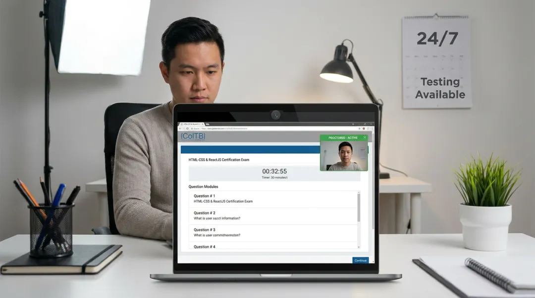 COITB certification exam remote proctoring testing interface screenshot