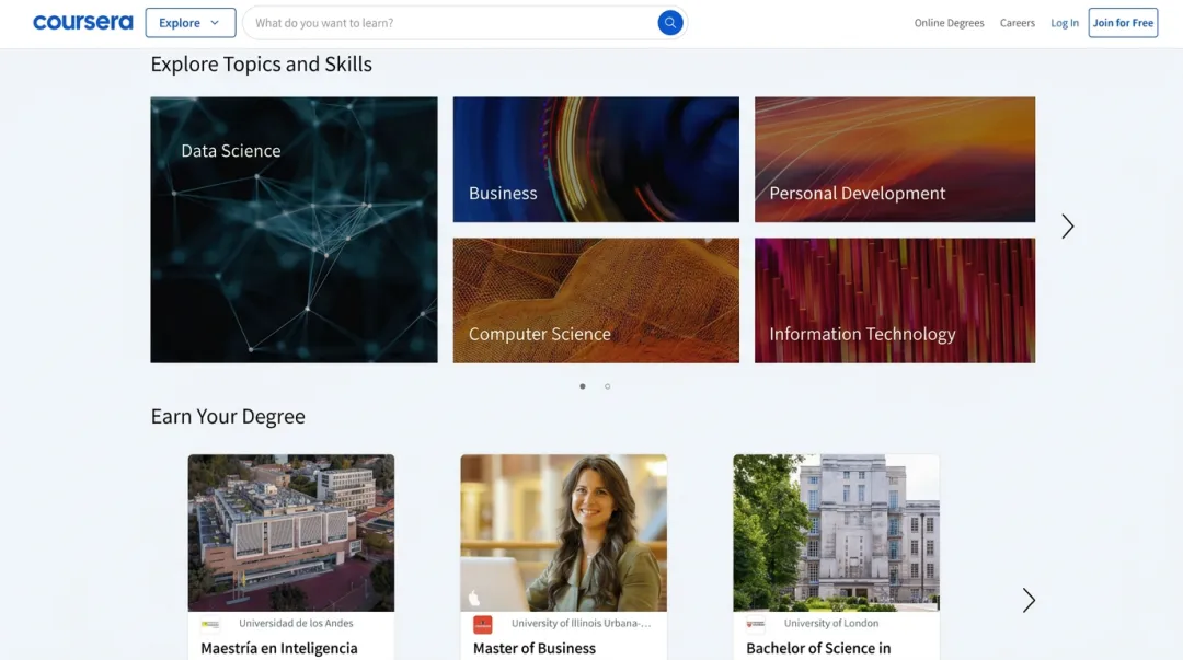 Coursera university-partnered online learning platform course catalog interface screenshot