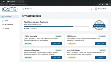 COITB web development certification exam interface on laptop screen