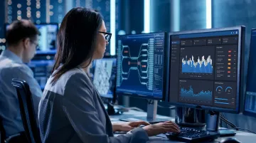 Cybersecurity analyst monitoring threat dashboard in enterprise security operations center