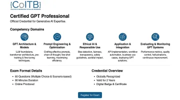 COITB Certified GPT Professional exam dashboard showing competency domains and exam structure