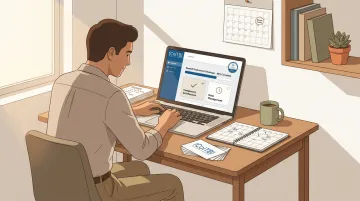 Focused professional studying IT certification materials at organized home desk