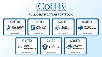 COITB certification portfolio showing seven credentials for web development and AI roles