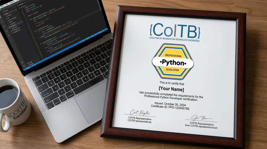 COITB Professional Python Developer certification exam interface and credential badge