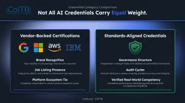Two-category AI credential comparison vendor-backed versus standards-aligned certifications