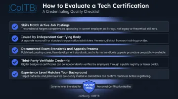 5-point certification evaluation checklist infographic for choosing employer-recognized tech credentials