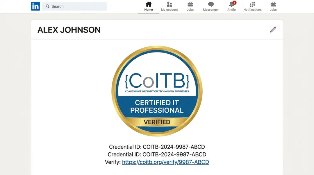 COITB digital certification badge displayed on LinkedIn profile for employer verification